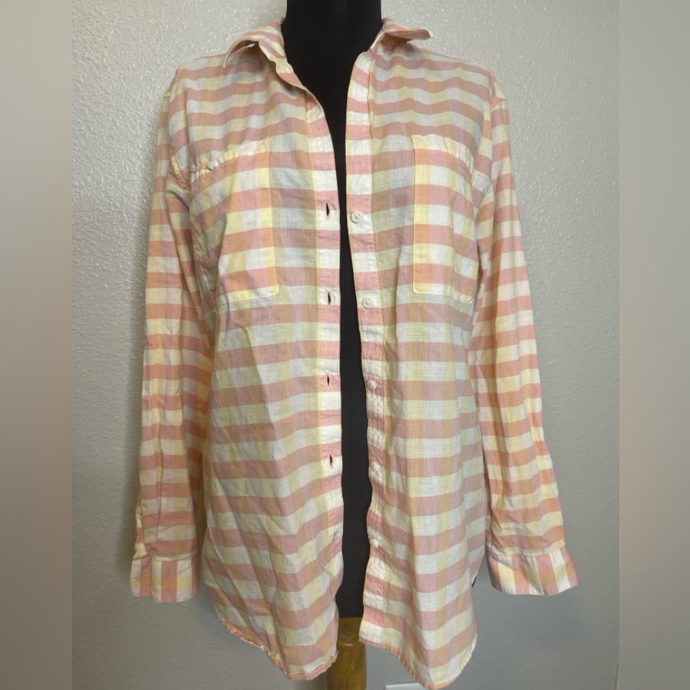 Patagonia Peach and Yellow Plaid Shirt